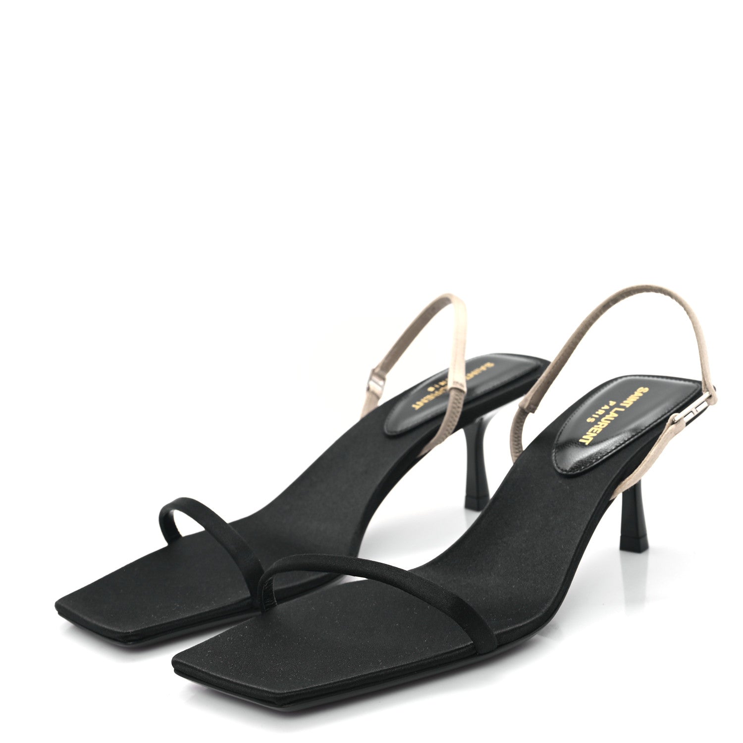Saint Laurent Satin Slingback Jaspe 55 Sandals  35.5 Black Partridge Pink 4 of 9