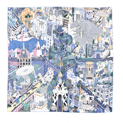 Hermes Silk Animapolis Scarf 90 Bleu Gris Vieux Rose 1 of 6