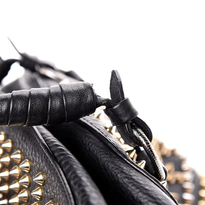 Christian Louboutin Calfskin Mix Chevron Spikes Small Panettone Bowling Bag Black 11 of 13