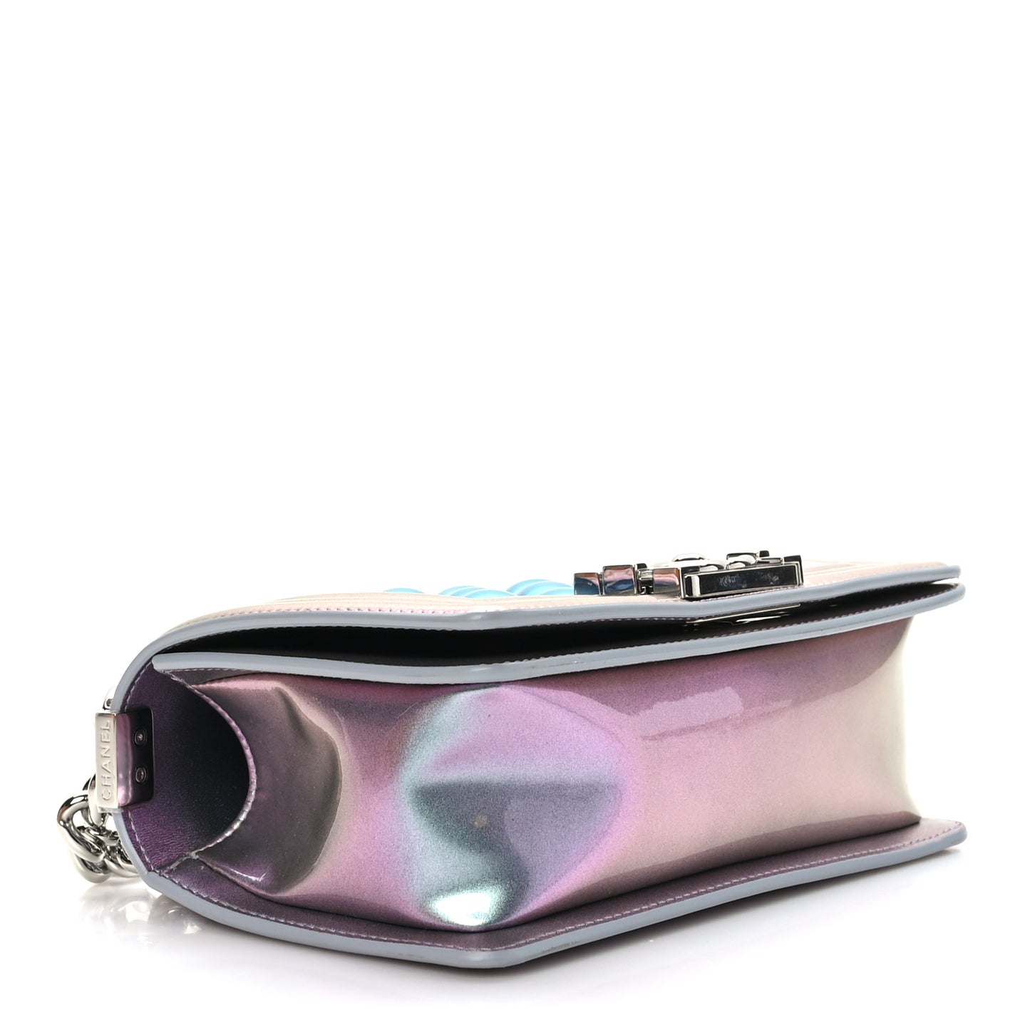 Iridescent Patent Calfskin PVC Quilted Small Boy Flap Light Purple