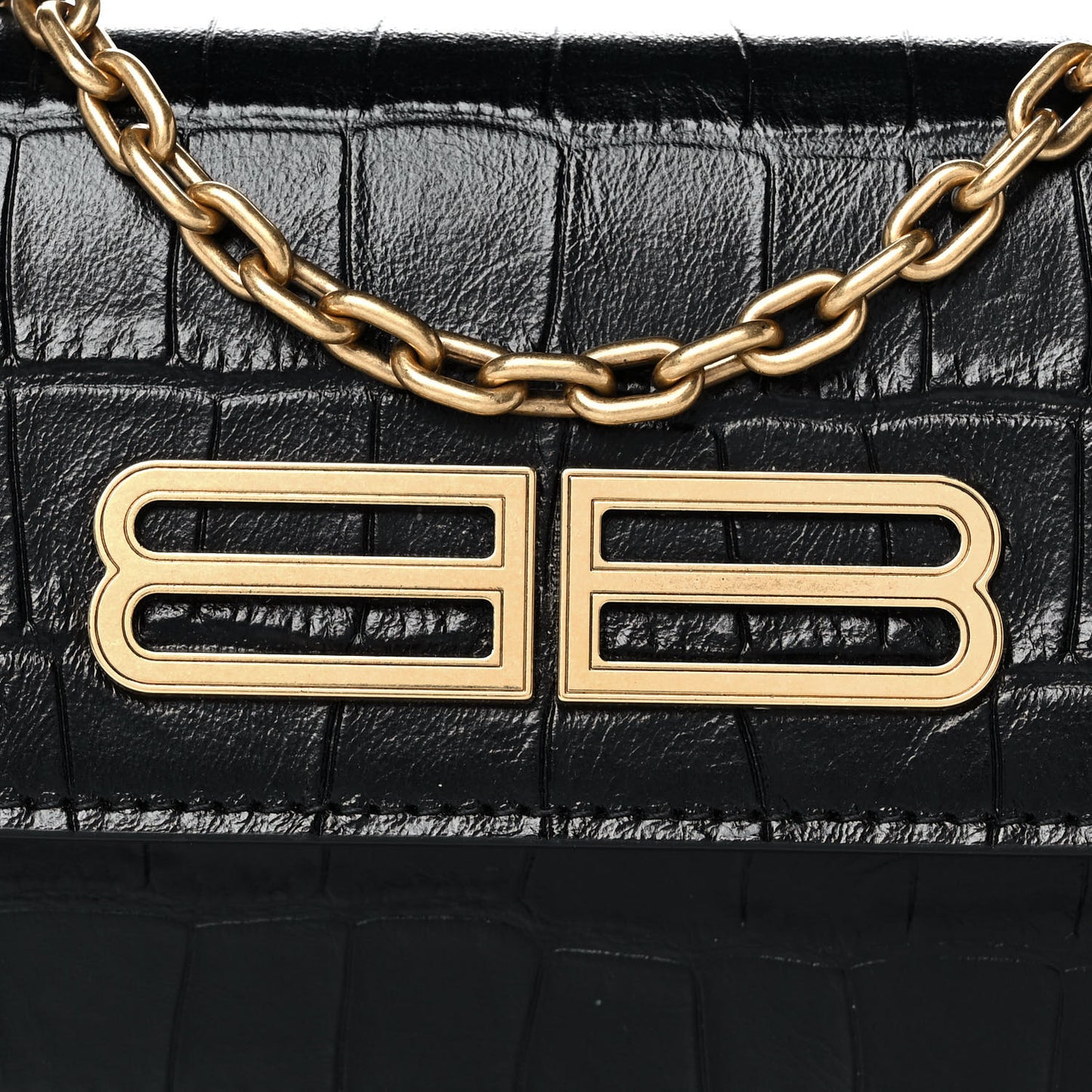 Extra Supple Calfskin Crocodile Embossed Gossip Chain Bag XS Black