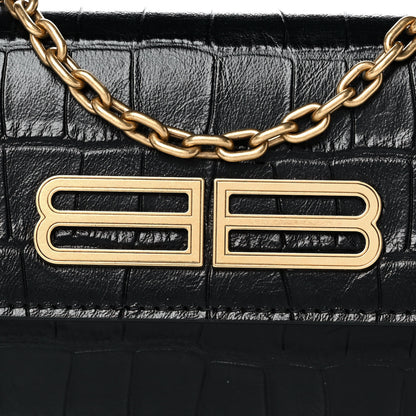 Balenciaga Extra Supple Calfskin Crocodile Embossed Gossip Chain Bag XS Black 7 of 10