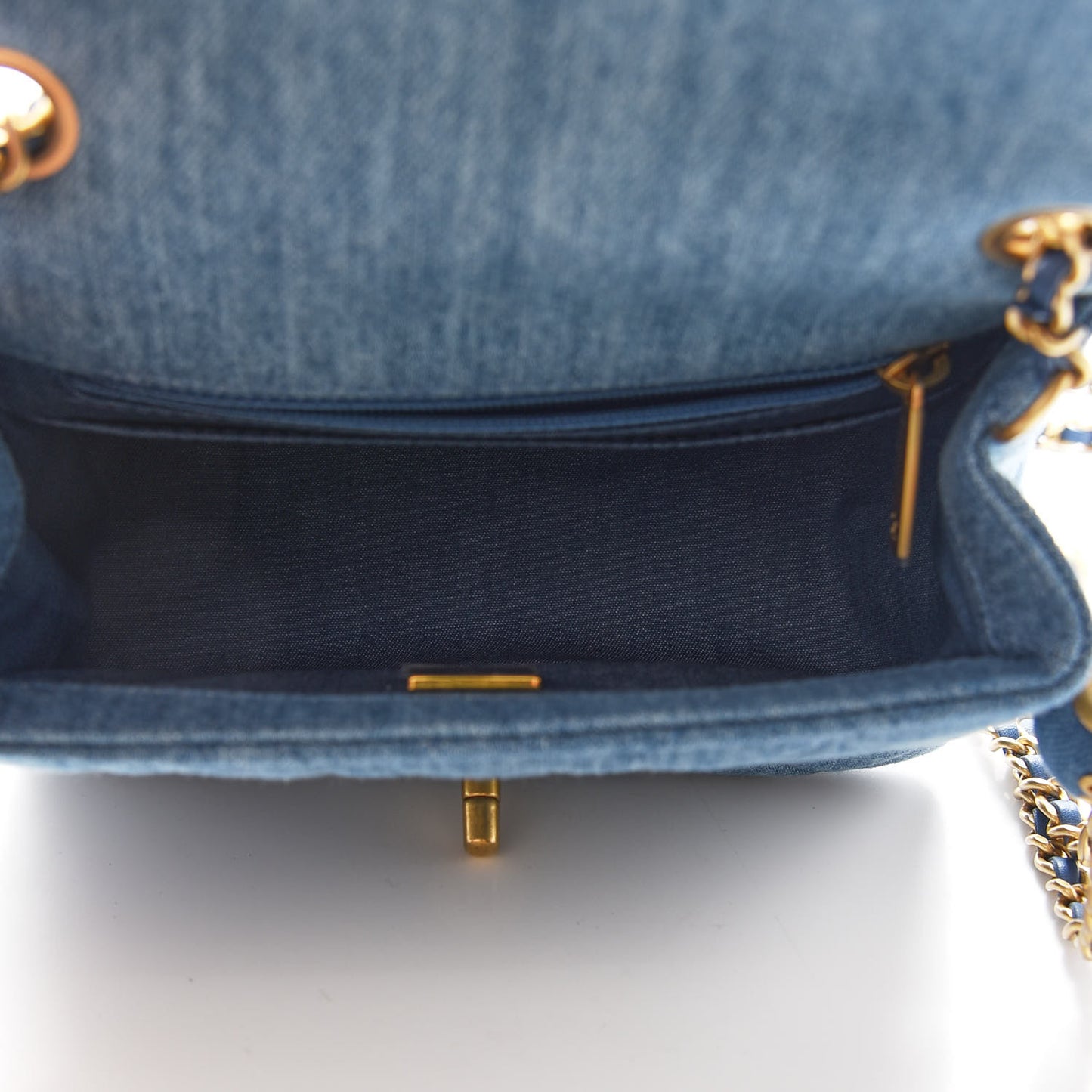 Denim Quilted Mini Pearl Crush Flap Blue
