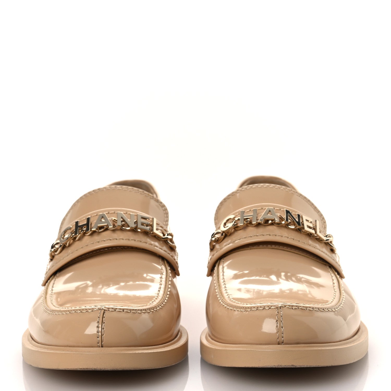 Chanel Shiny Calfskin Logo Loafers 40 Beige 3 of 12