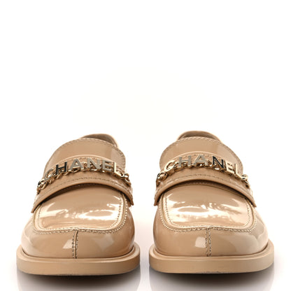 Chanel Shiny Calfskin Logo Loafers 40 Beige 3 of 12