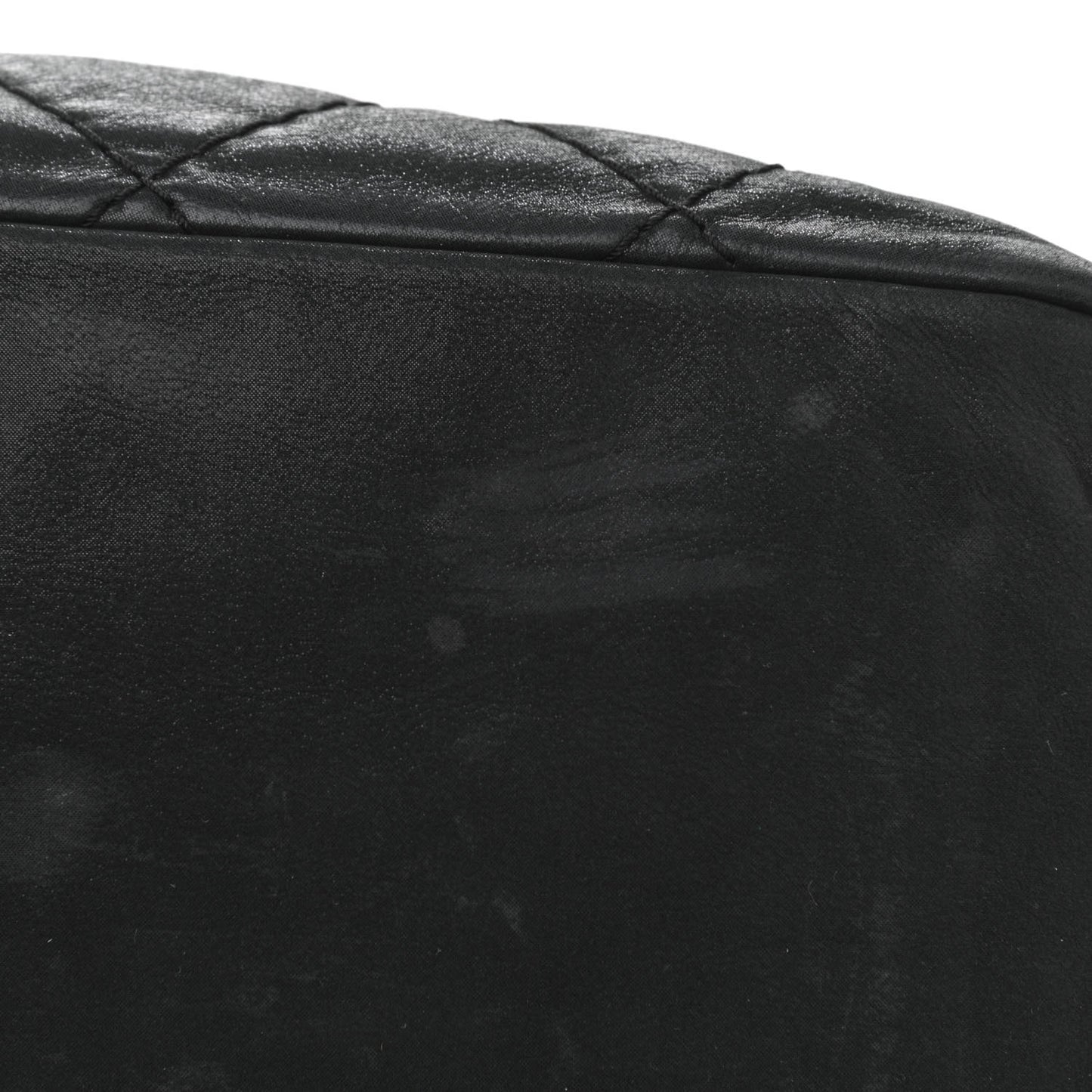 Iridescent Calfskin Stitched CC Shopping Tote Black