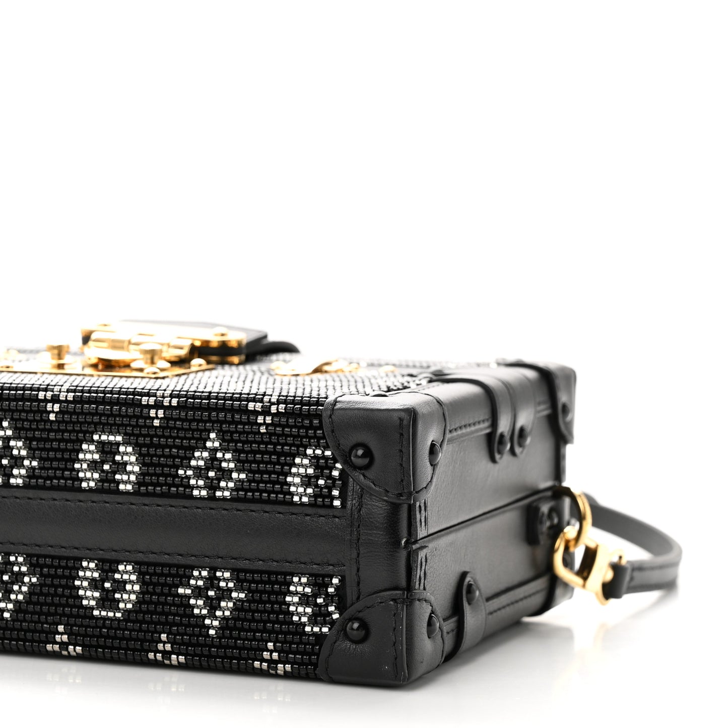Calfskin Beaded Monogram Petite Malle Black