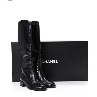 Chanel Glazed Calfskin CC High Boots 37 Black 10 of 10