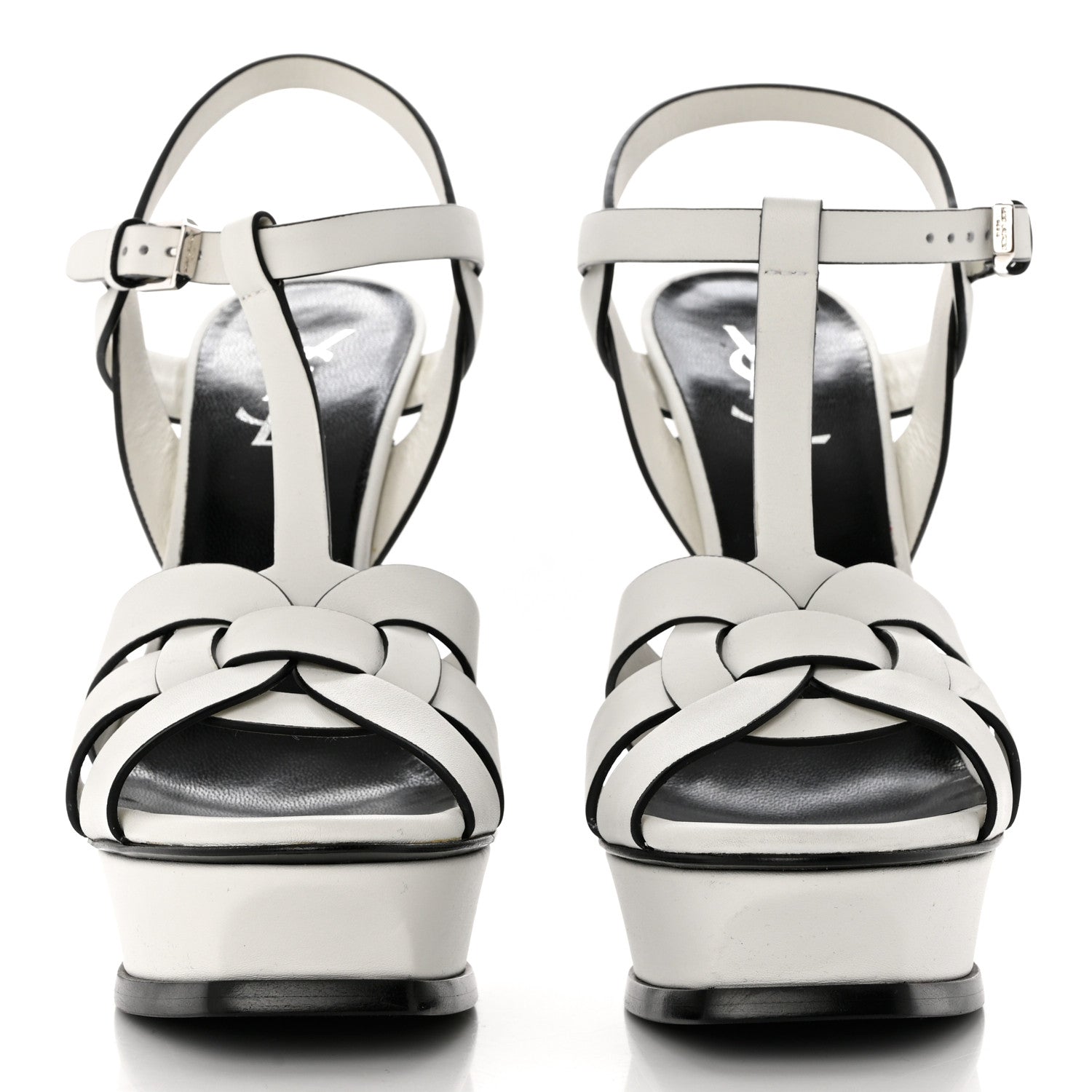 Saint Laurent Calfskin Tribute 105 Platform Sandals 38 White Black 2 of 11