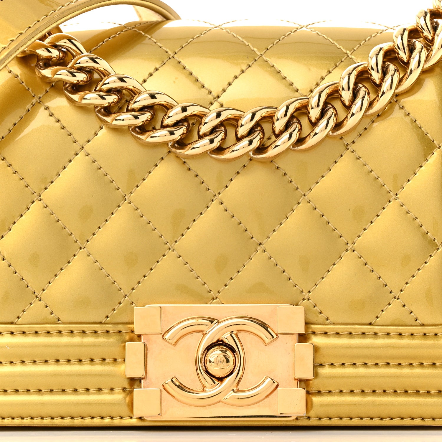 Chanel Metallic Patent Calfskin Quilted Small Boy Flap Gold 8 of 12
