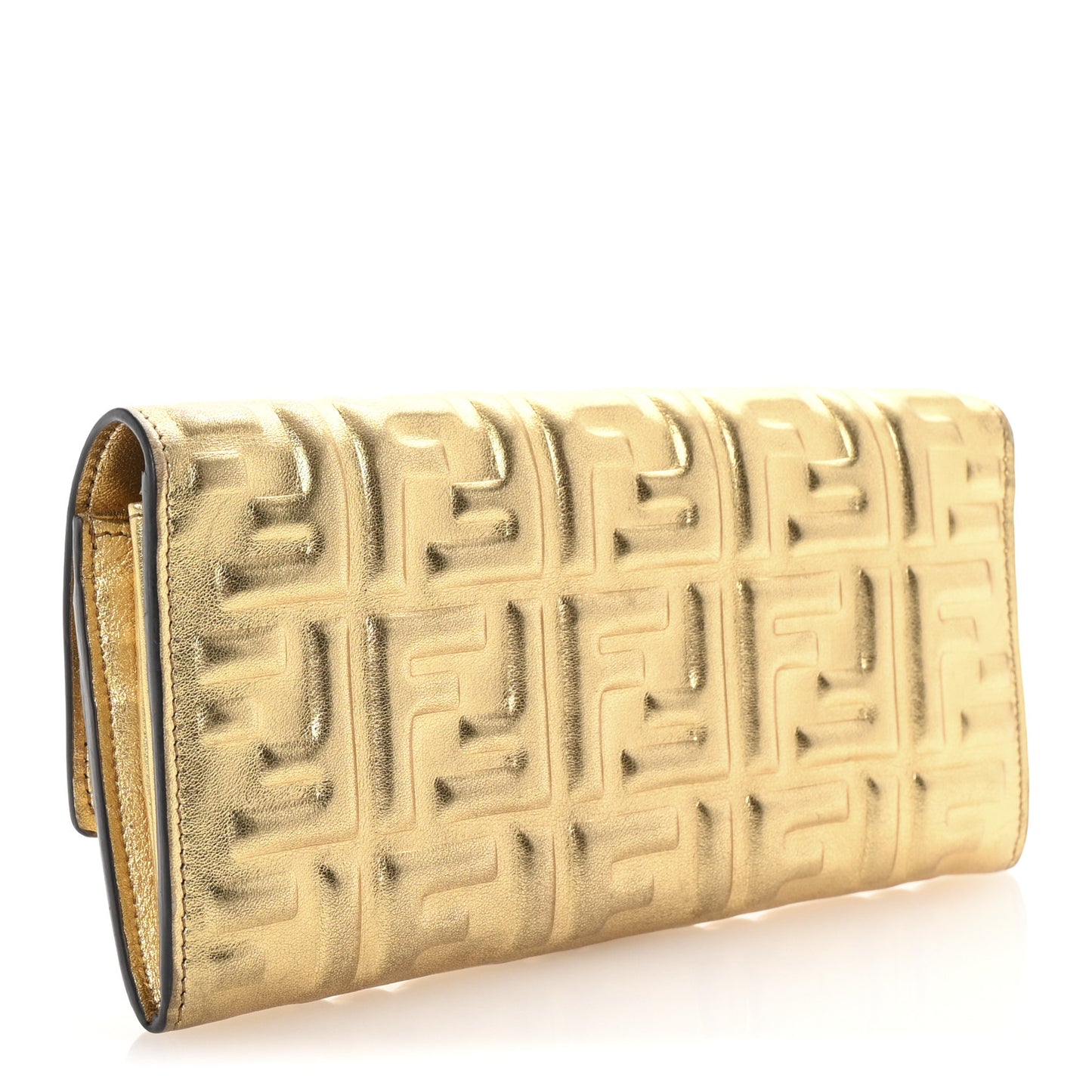 Vitello Catalan Mirror FF 1974 Embossed Continental Wallet Gold