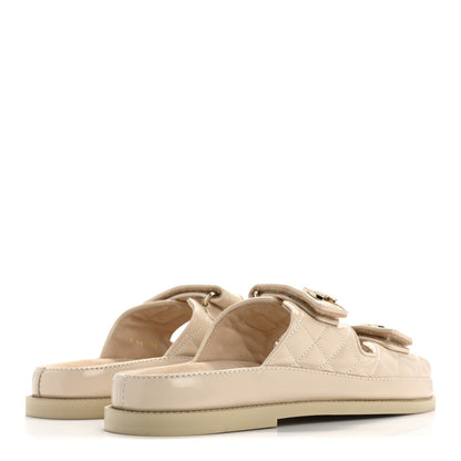 Chanel Shiny Calfskin Quilted Velcro Dad Crystal CC Slide Sandals 39.5 Beige 5 of 9