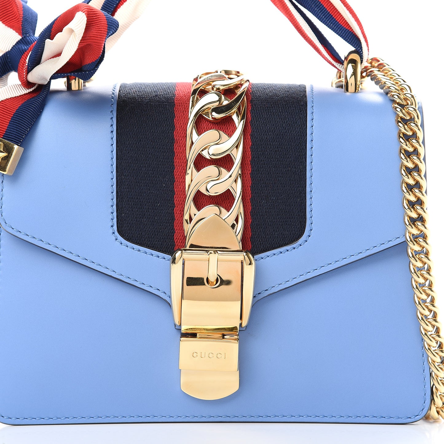Calfskin Mini Sylvie Chain Shoulder Bag Clear Sky Blue