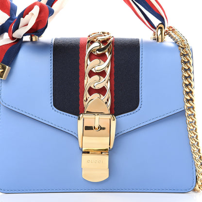 Gucci Calfskin Mini Sylvie Chain Shoulder Bag Clear Sky Blue 7 of 11