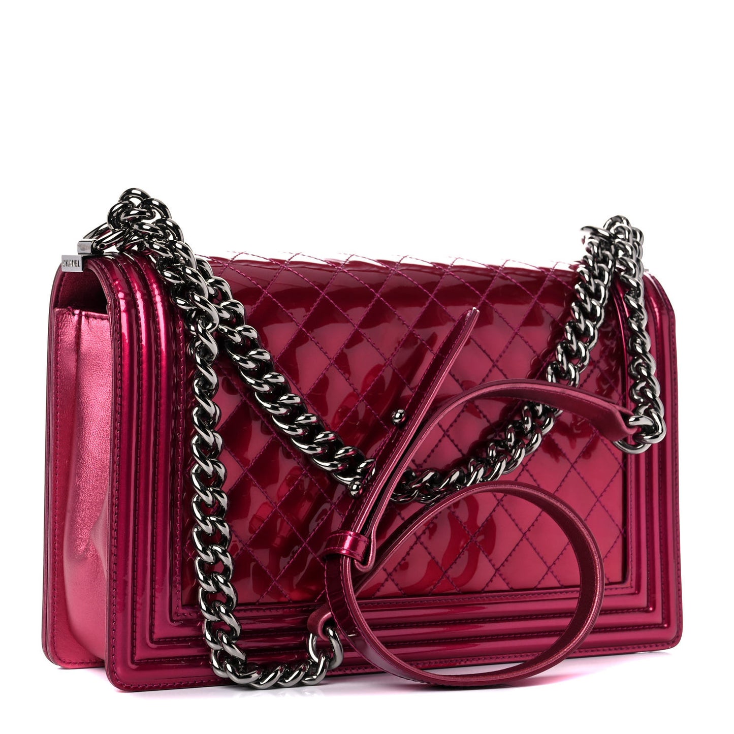 Metallic Patent Quilted New Medium Boy Flap Fuchsia