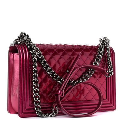 Chanel Metallic Patent Quilted New Medium Boy Flap Fuchsia 3 of 19