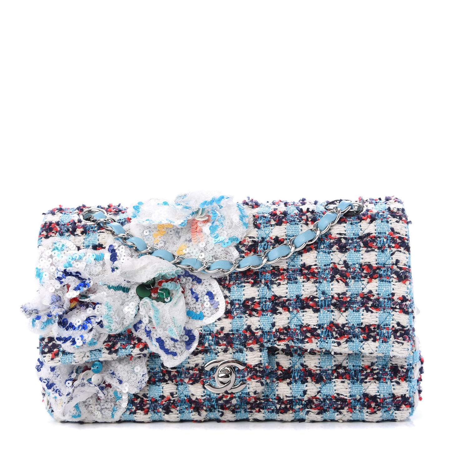 Tweed Medium Double Flap White Blue Navy Red