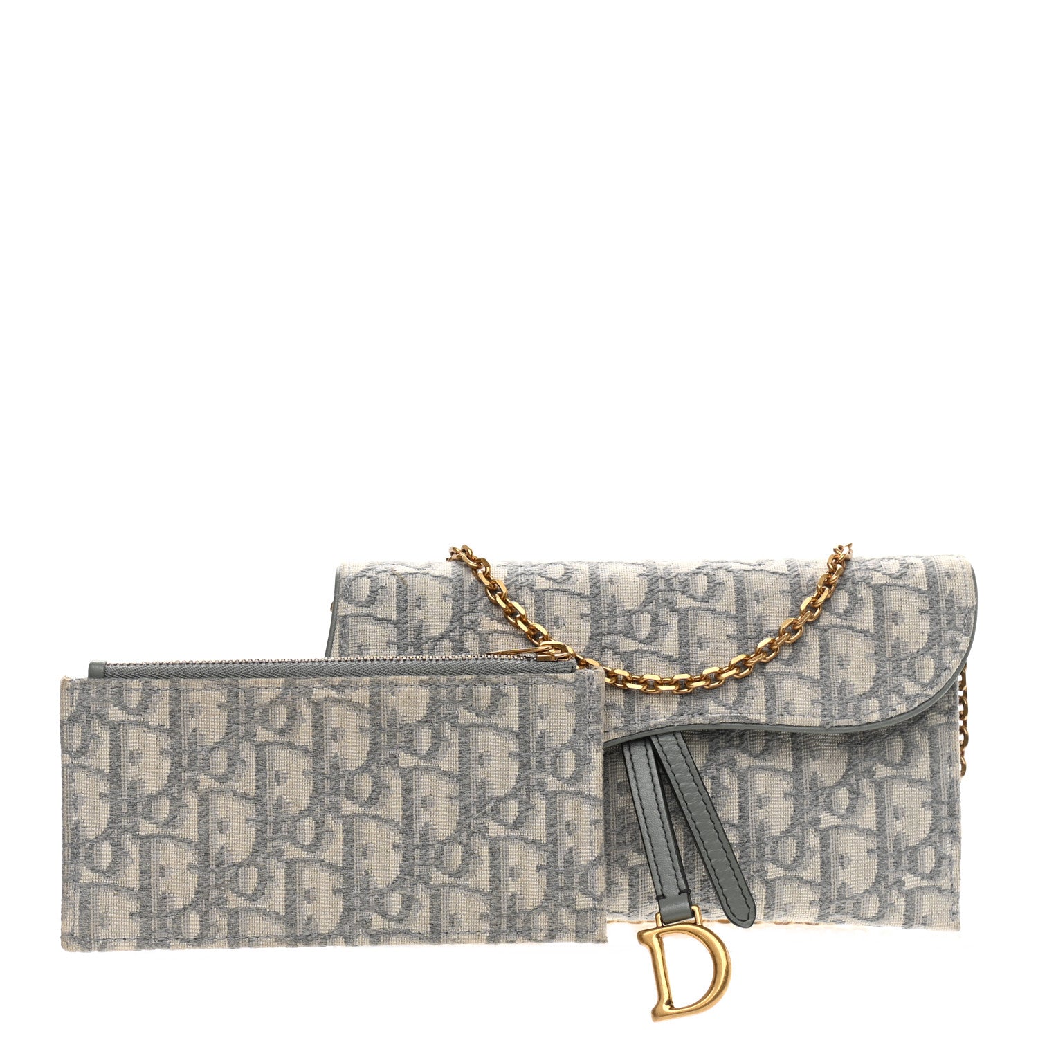 Christian Dior Oblique Saddle Chain Long Wallet Grey 1 of 10