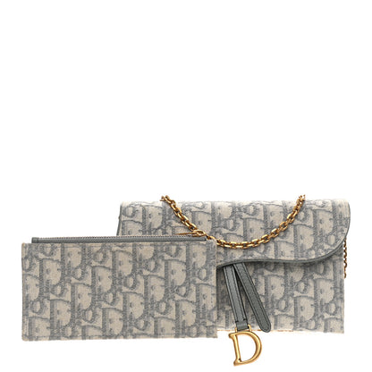 Christian Dior Oblique Saddle Chain Long Wallet Grey 1 of 10
