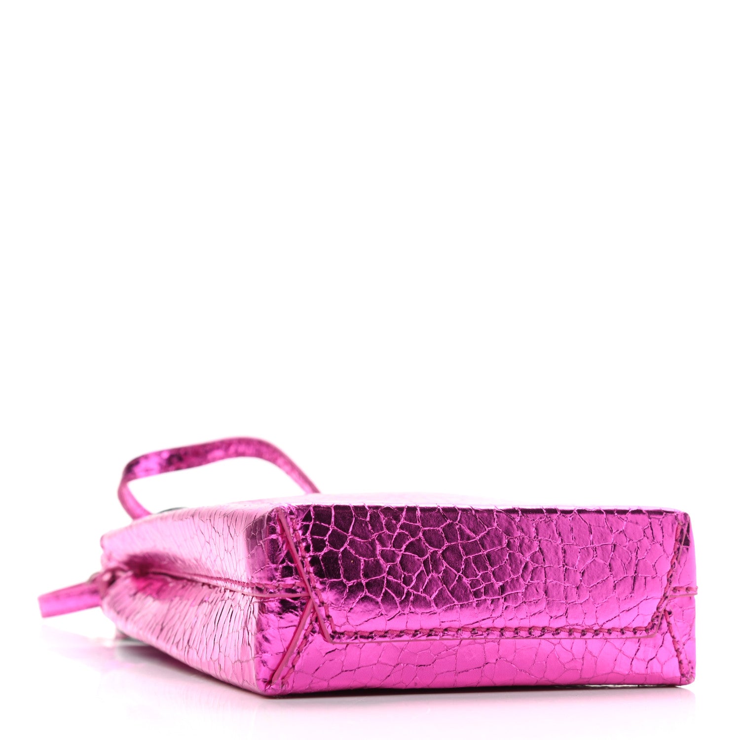 Balenciaga Metallic Calfskin Logo Shopping Phone Holder Bag Acid Fuchsia 4 of 10