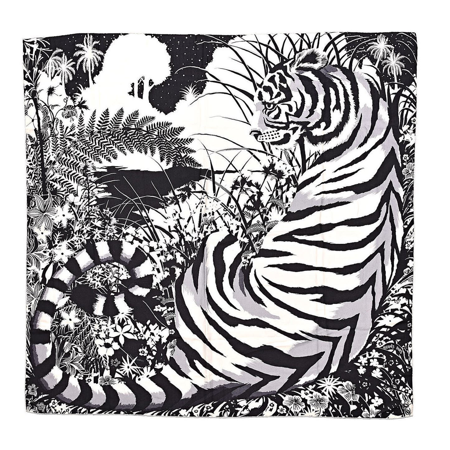Cashmere Silk Tyger Tyger Shawl 140 Black White Gris