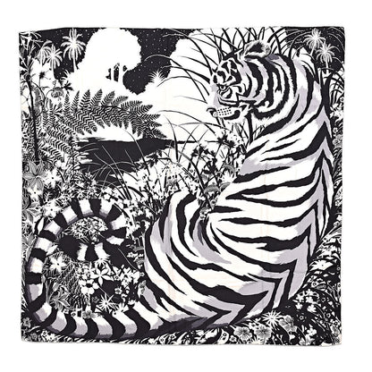 Hermes Cashmere Silk Tyger Tyger Shawl 140 Black White Gris 1 of 5