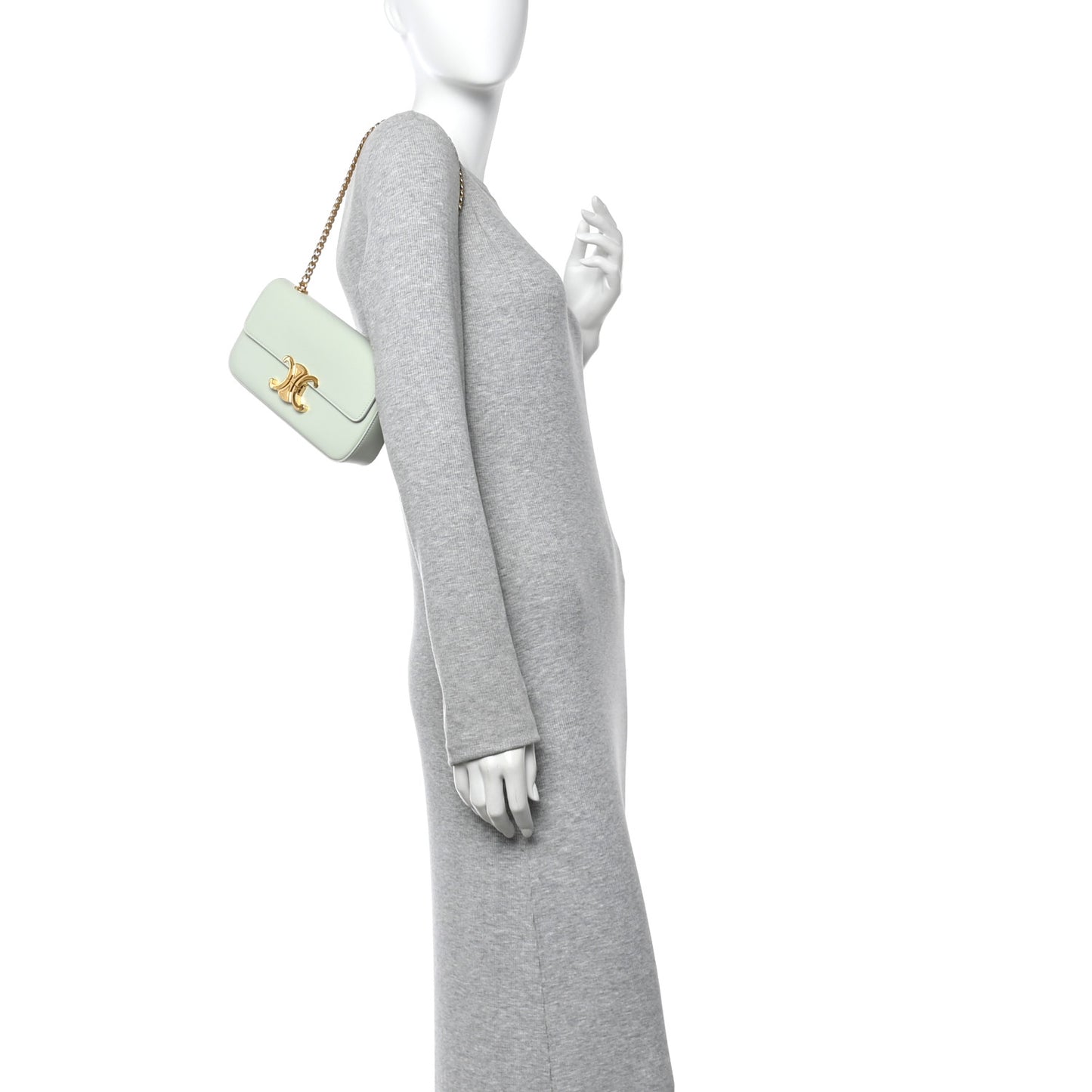 Shiny Calfskin Triomphe Chain Shoulder Bag Jade