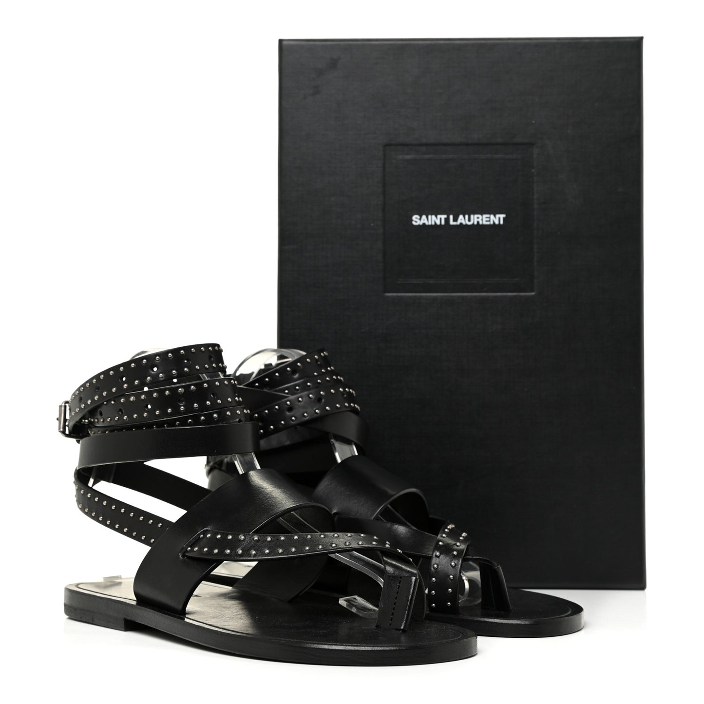 Calfskin Culver Studded Flat Sandals 37 Black