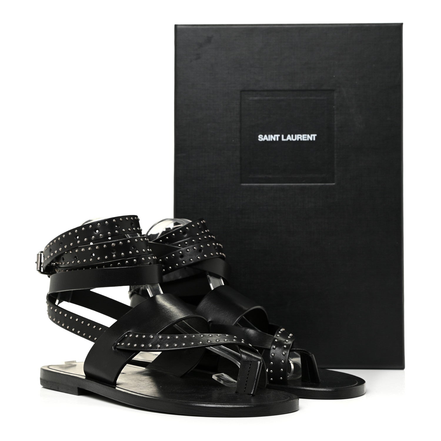 Saint Laurent Calfskin Culver Studded Flat Sandals 37 Black 12 of 12