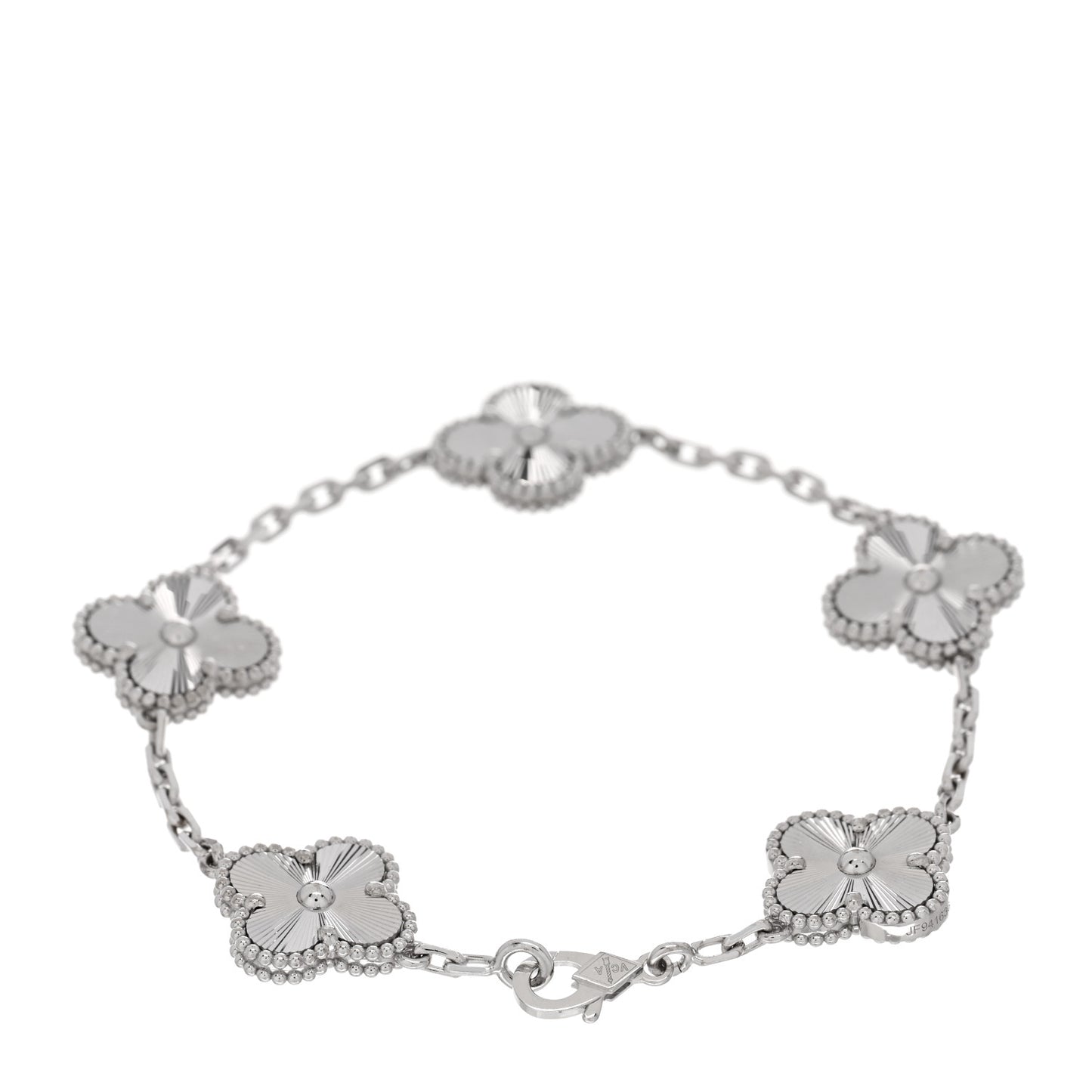 18K White Gold 5 Motifs Guilloche Vintage Alhambra Bracelet