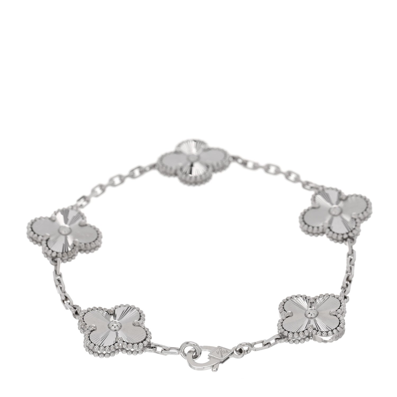 Van Cleef & Arpels 18K White Gold 5 Motifs Guilloche Vintage Alhambra Bracelet 2 of 5