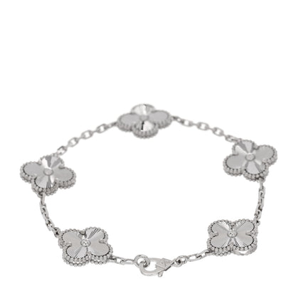 Van Cleef & Arpels 18K White Gold 5 Motifs Guilloche Vintage Alhambra Bracelet 2 of 5