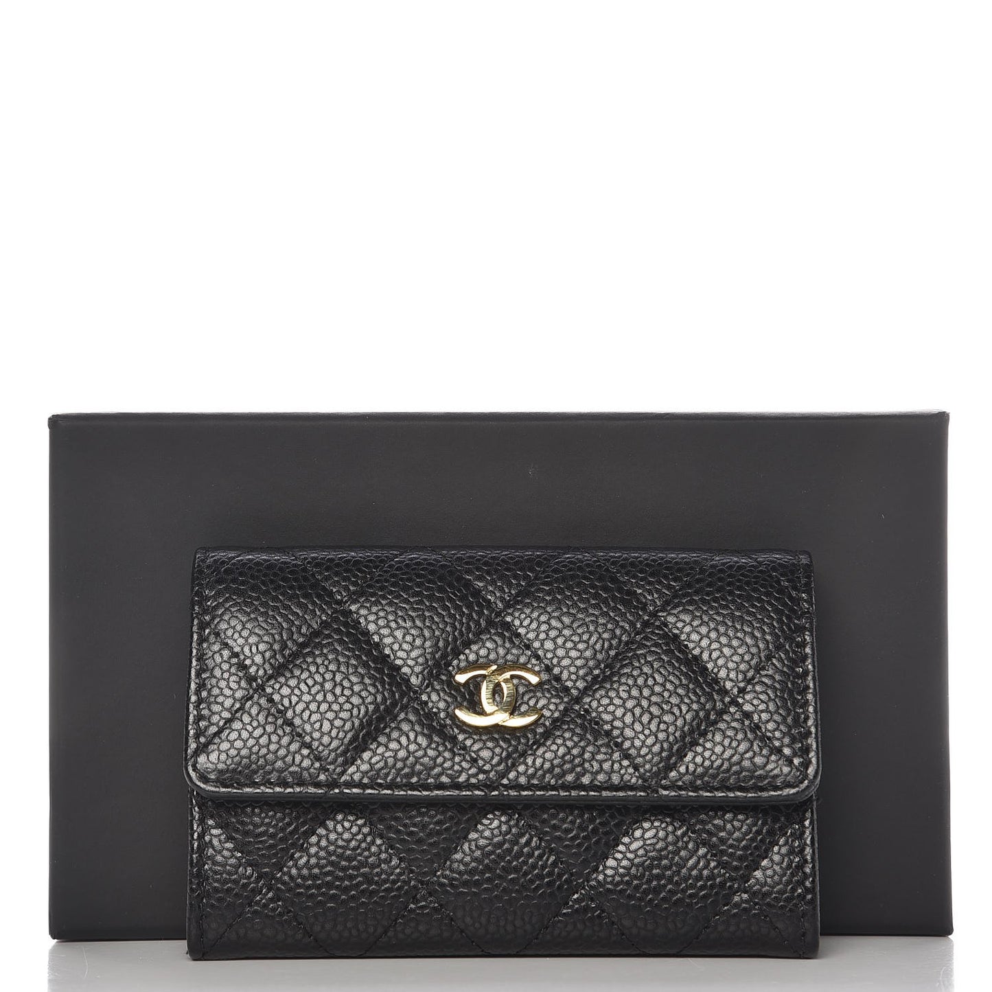 Caviar Quilted Flap Card Holder Black