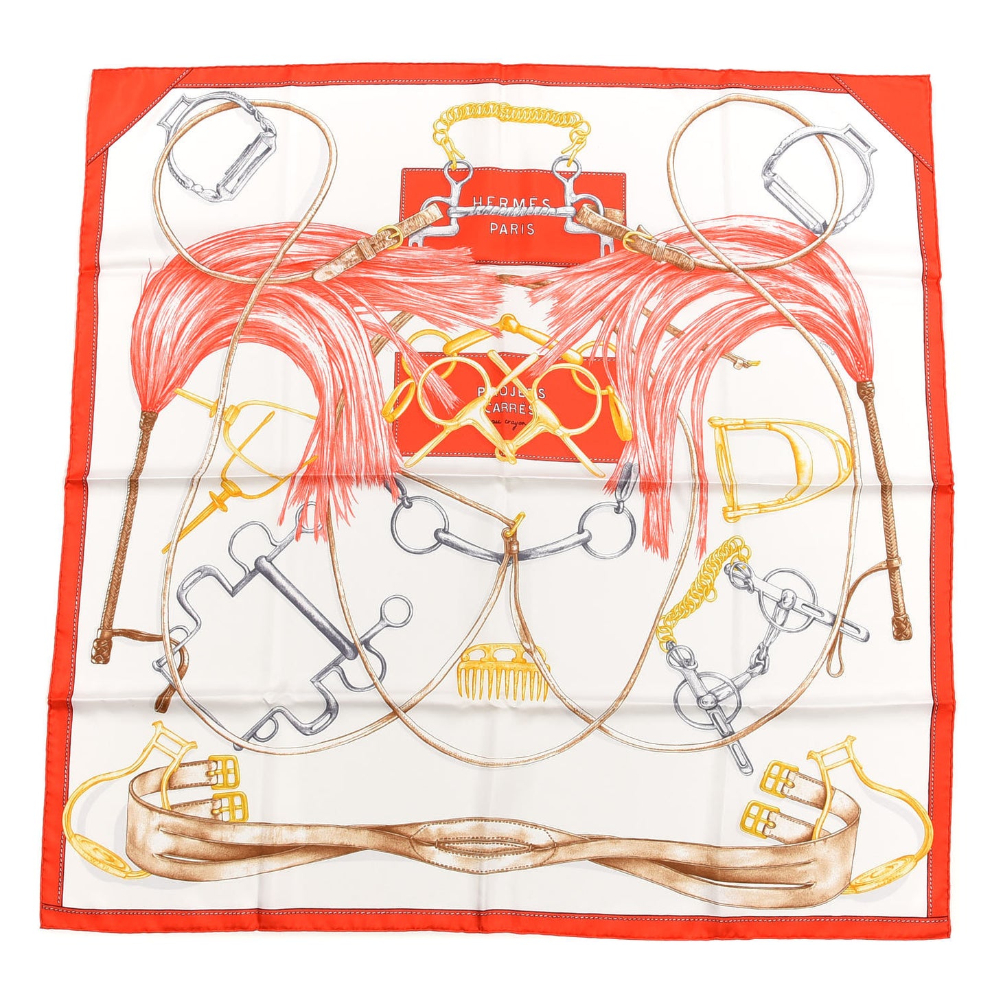 Silk Projets Carres au Crayon Scarf 90 Rouge White Or