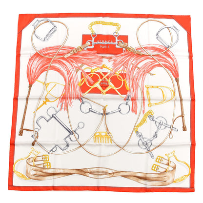 Hermes Silk Projets Carres au Crayon Scarf 90 Rouge White Or 1 of 4