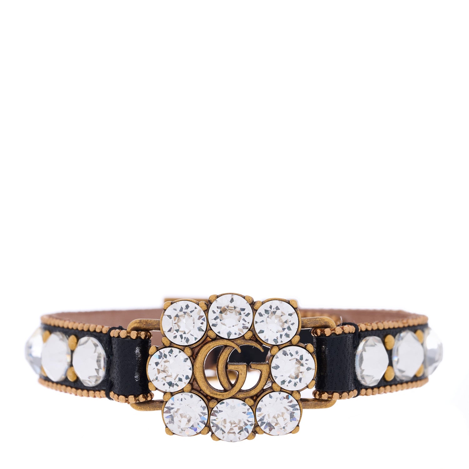 Gucci Metal Calfskin Crystal Double G Bracelet Black 1 of 3