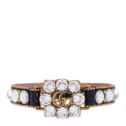 Gucci Metal Calfskin Crystal Double G Bracelet Black 1 of 3