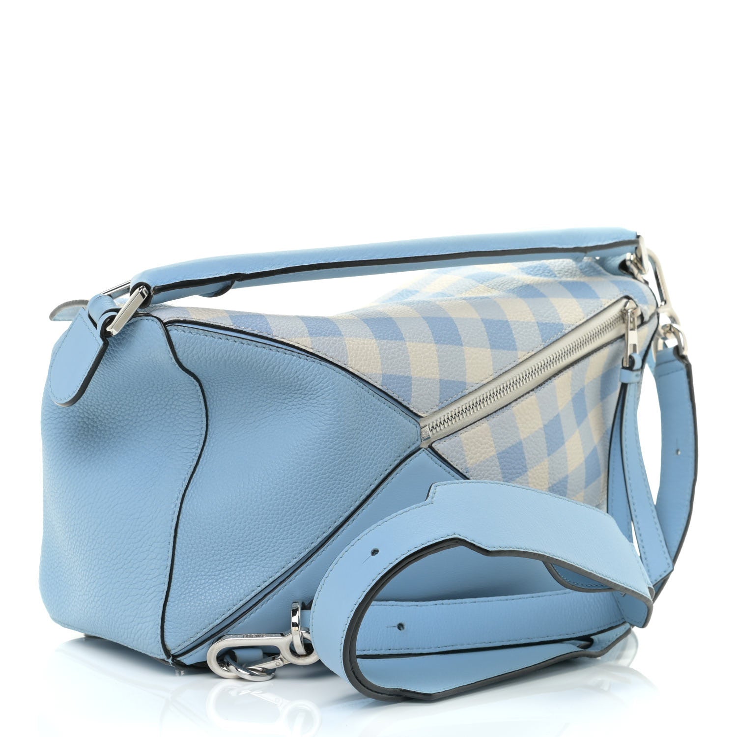 Loewe Calfskin Gingham Puzzle Bag Soft Blue 2 of 7