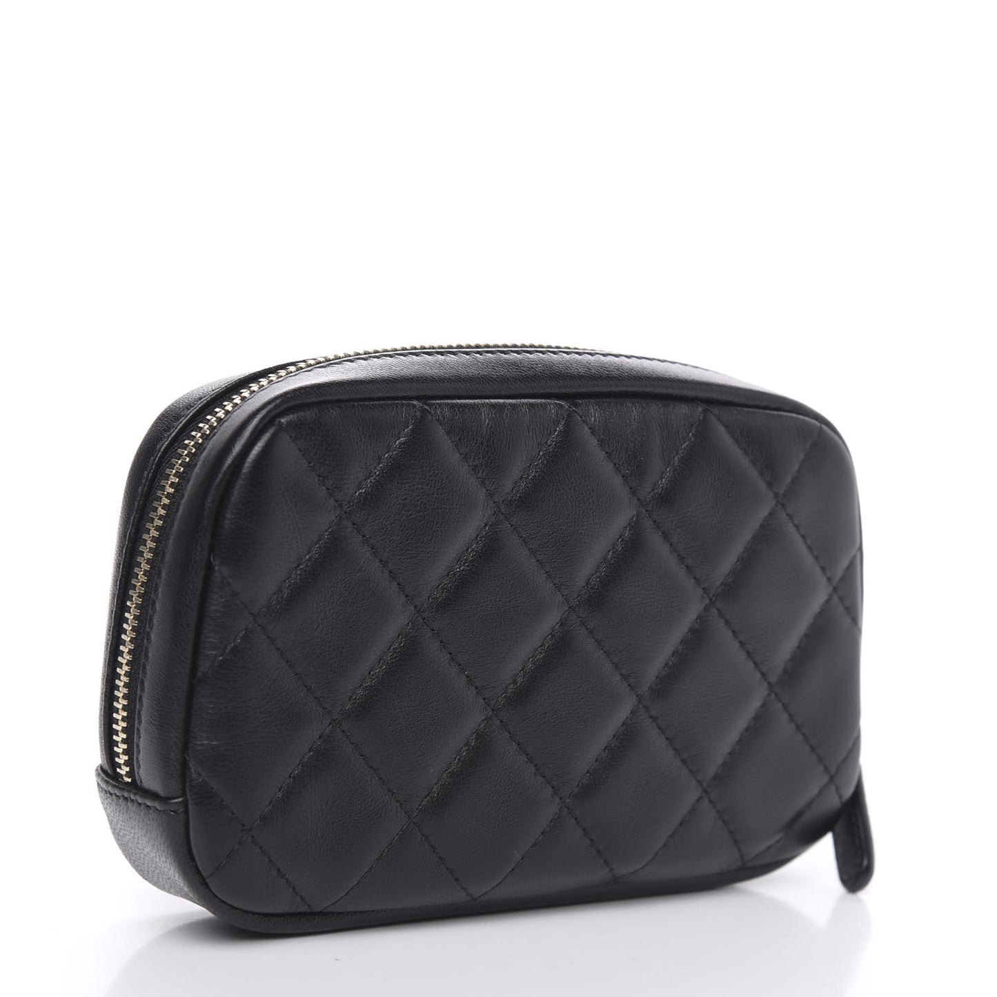 Lambskin Quilted Small Curvy Pouch Cosmetic Case Black