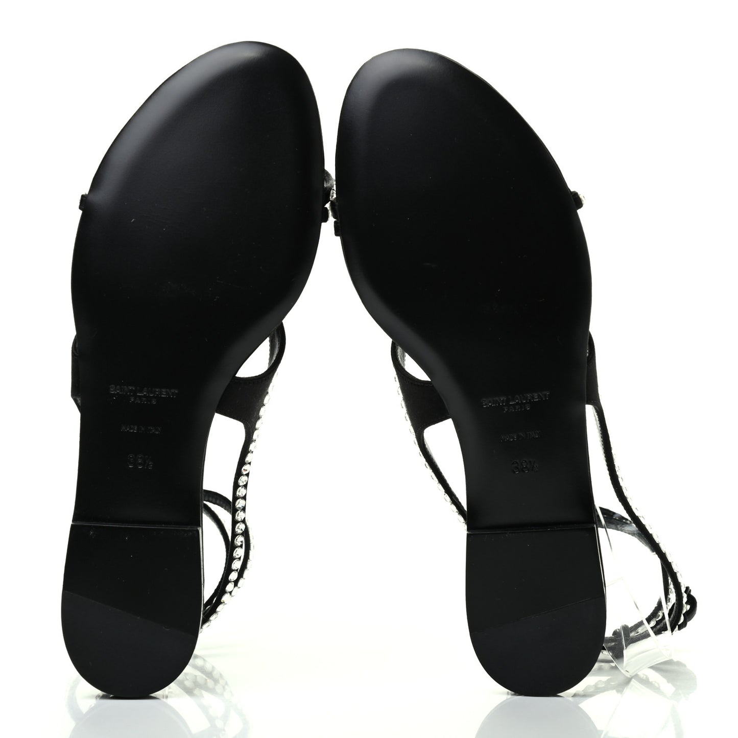 Satin Crystal Gia Ankle Strap Sandals 38.5 Black
