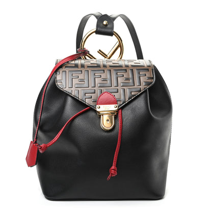 Fendi Vitello Cruise Bi-Color FF 1974 Embossed F is Fendi Drawstring Backpack Black Fragola Maya 1 of 9