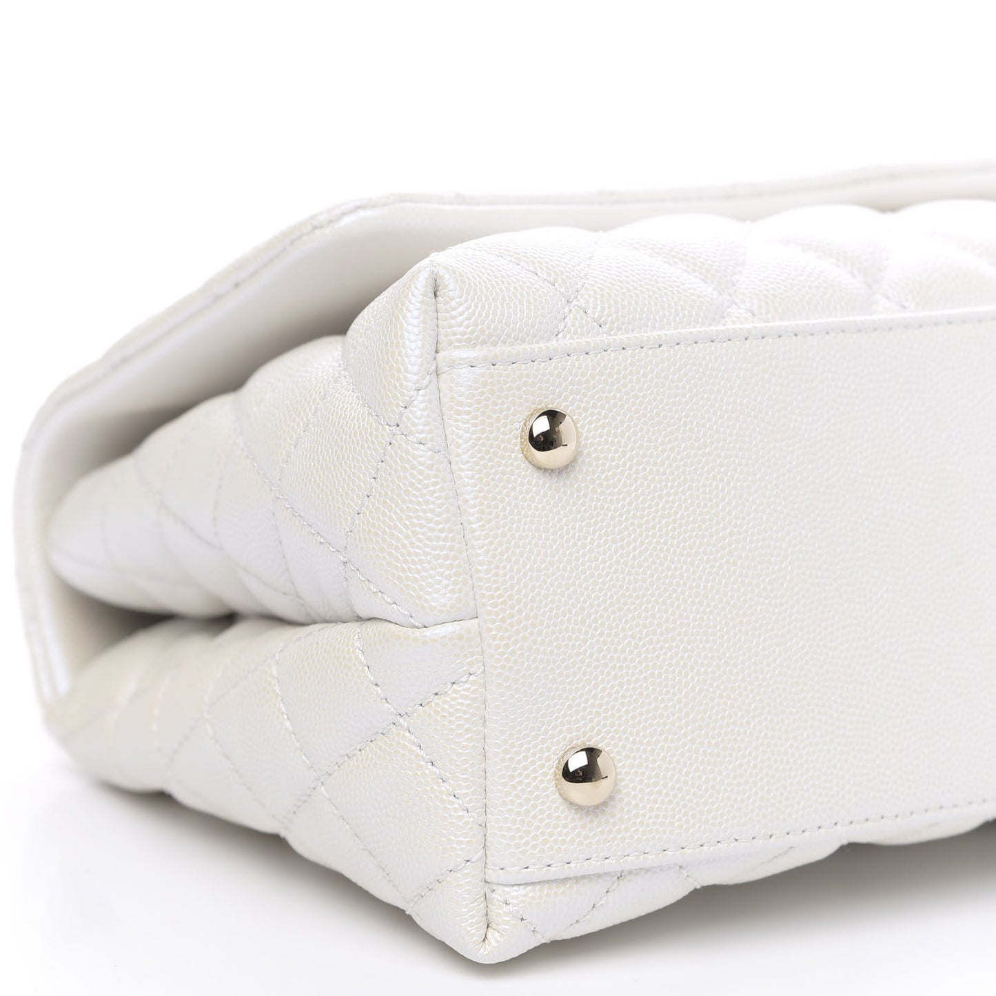 Iridescent Caviar Quilted Small Coco Handle Flap White