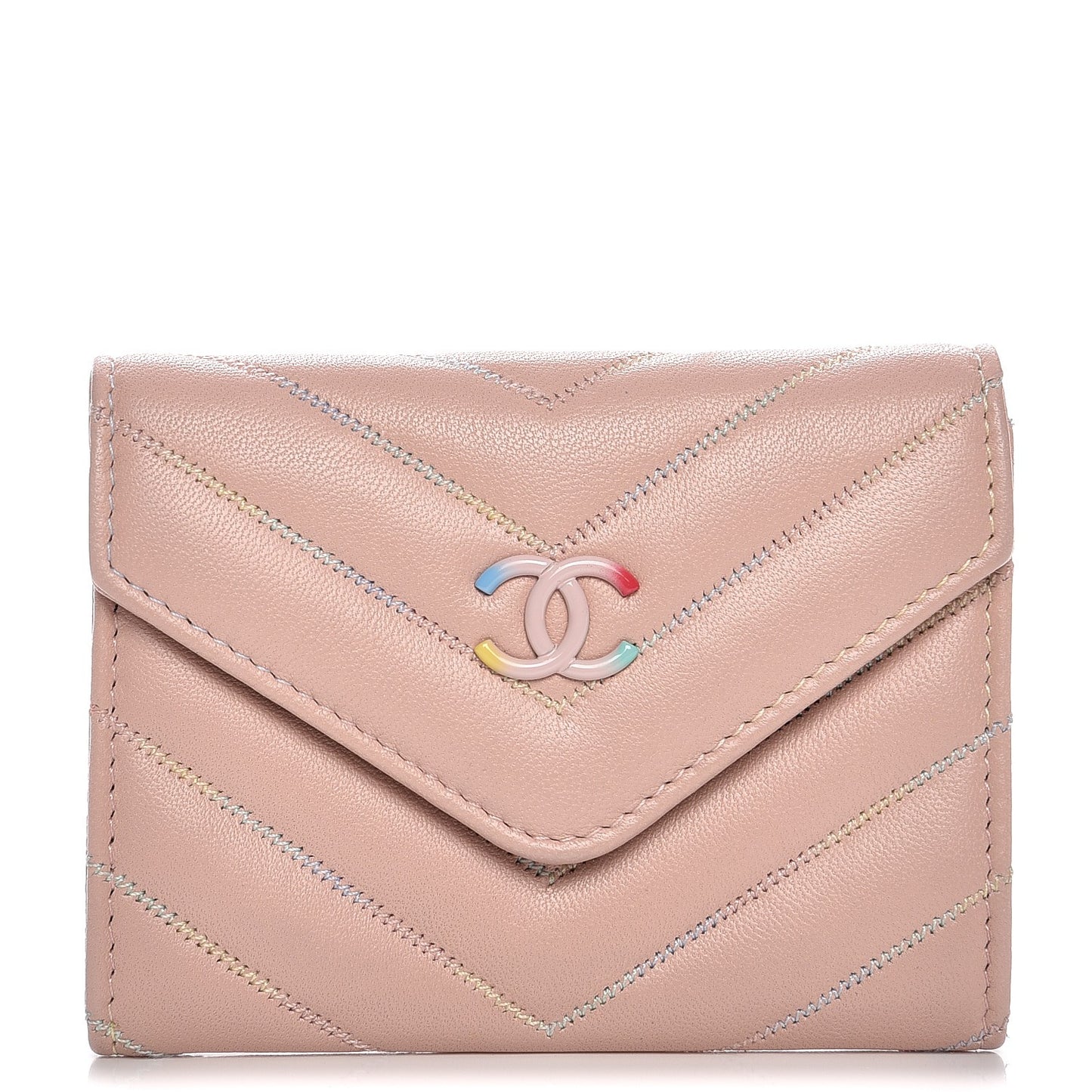 Lambskin Chevron Quilted Card Holder Light Pink