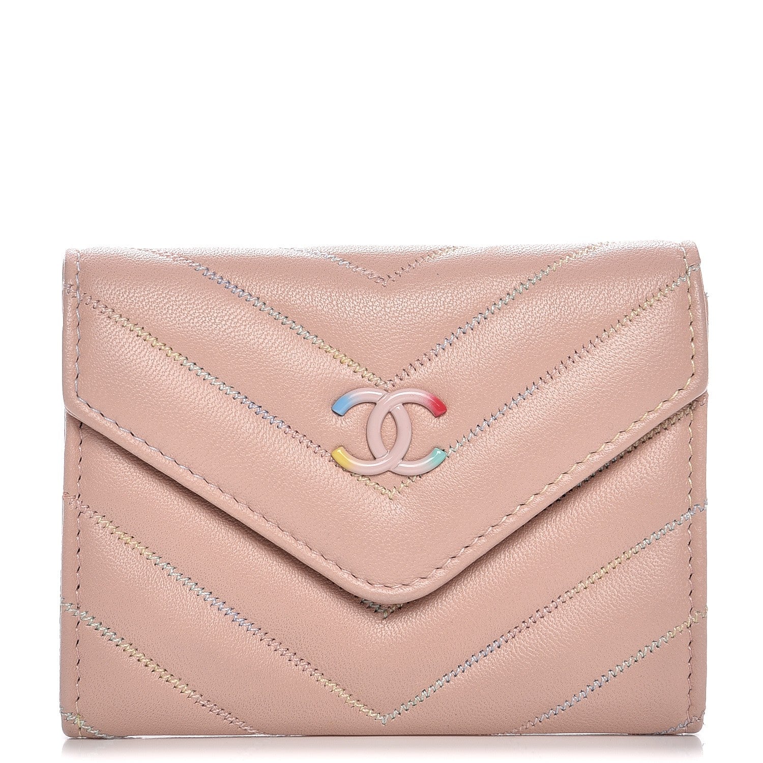 Chanel Lambskin Chevron Quilted Card Holder Light Pink 1 of 7