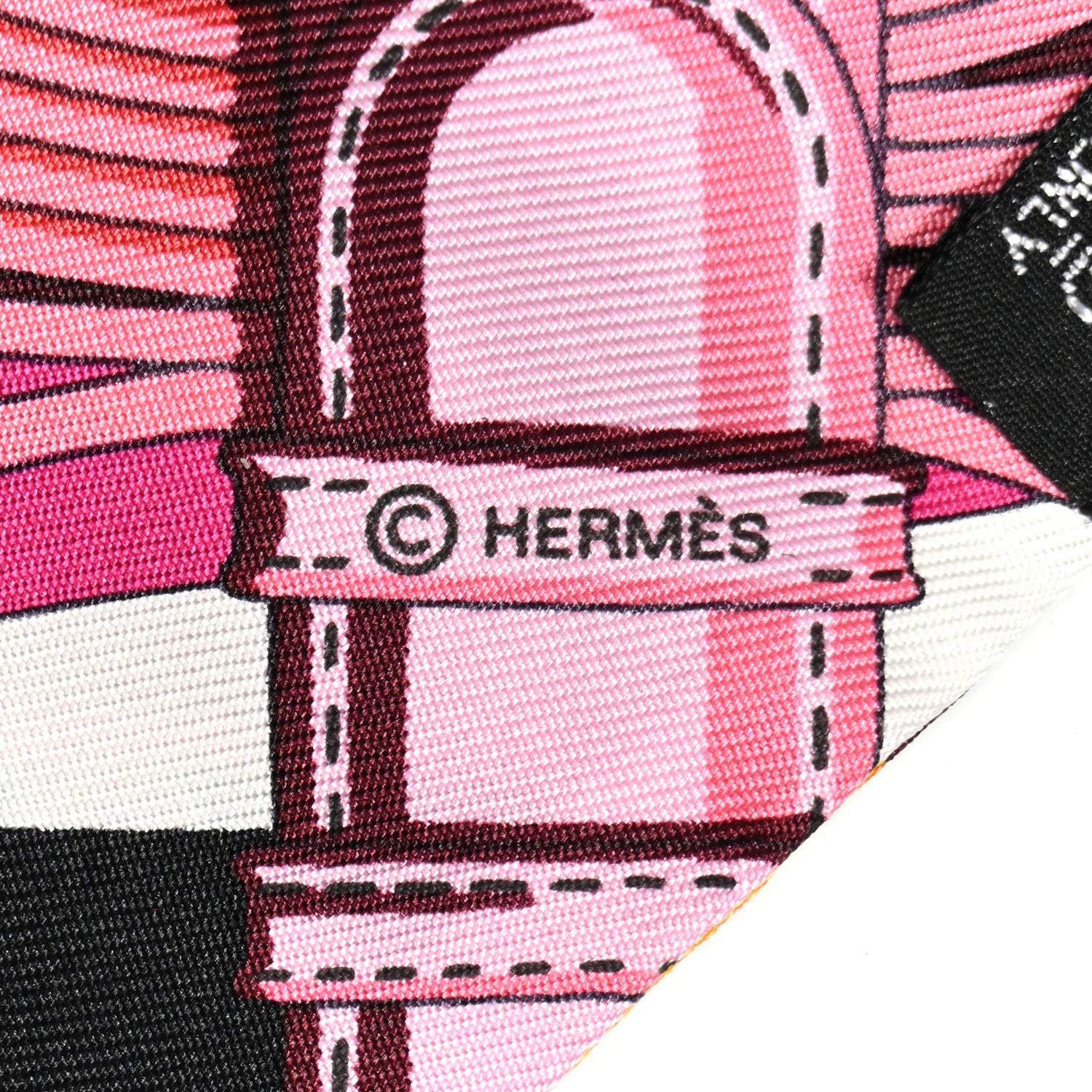 Hermes Silk Coaching Twilly Fuchsia Bleu Black 3 of 4