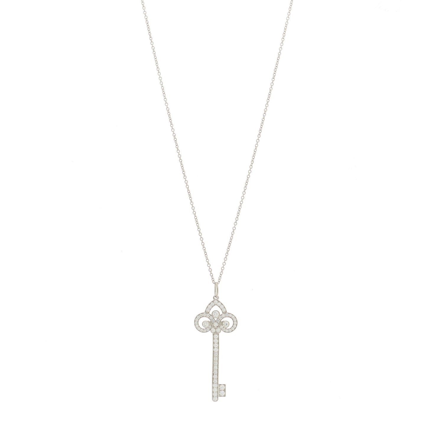 Platinum Diamond .41ct Fleur De Lis Key Pendant Necklace