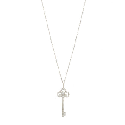 Tiffany Platinum Diamond .41ct Fleur De Lis Key Pendant Necklace 1 of 7