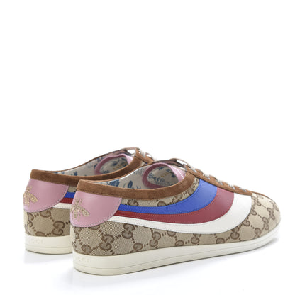 Gucci Suede Monogram Web Womens Falacer Sneakers 42 Nocciola Beige Mystic White Hibiscus Red 4 of 10