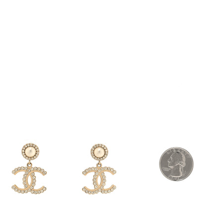 Chanel Crystal Pearl Bow-tiful CC Drop Earrings Gold 2 of 4
