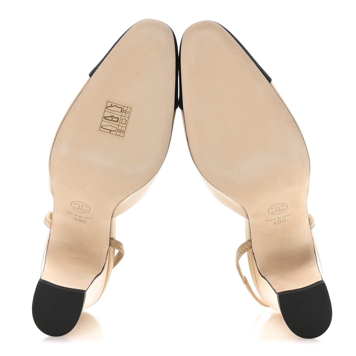Chanel Goatskin Grosgrain Cap Toe CC Slingback Pumps 40 Beige Black 6 of 9